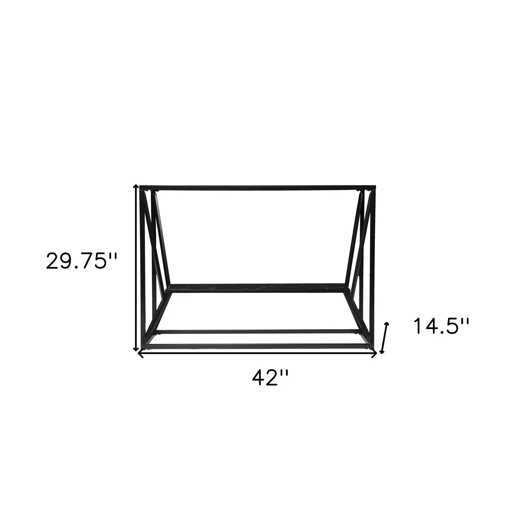 42" Black Glass and Metal A Frame Console Table With Shelf Homeroots Living Room