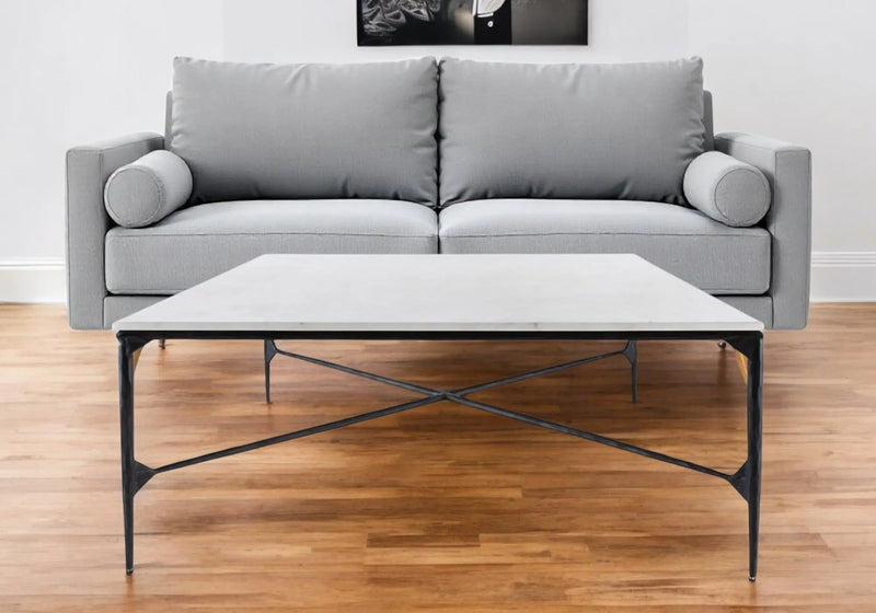 42" Black and White Genuine Marble And Iron Square Coffee Table Homeroots Living Room