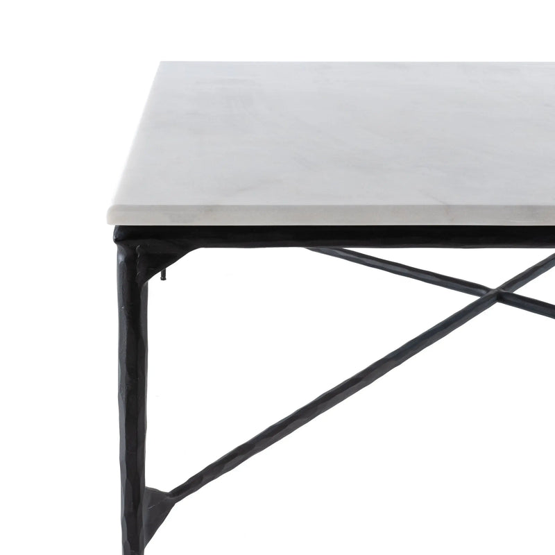 42" Black and White Genuine Marble And Iron Square Coffee Table Homeroots Living Room