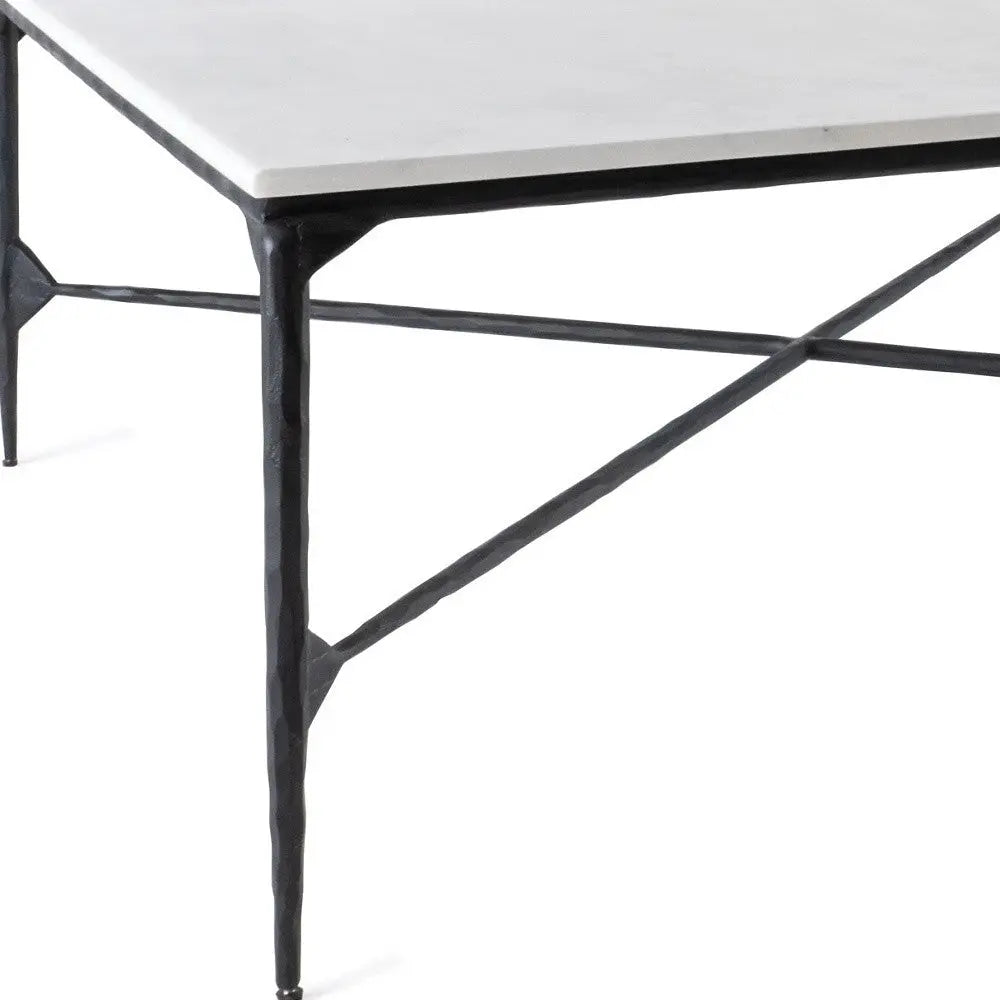 42" Black and White Genuine Marble And Iron Square Coffee Table Homeroots Living Room