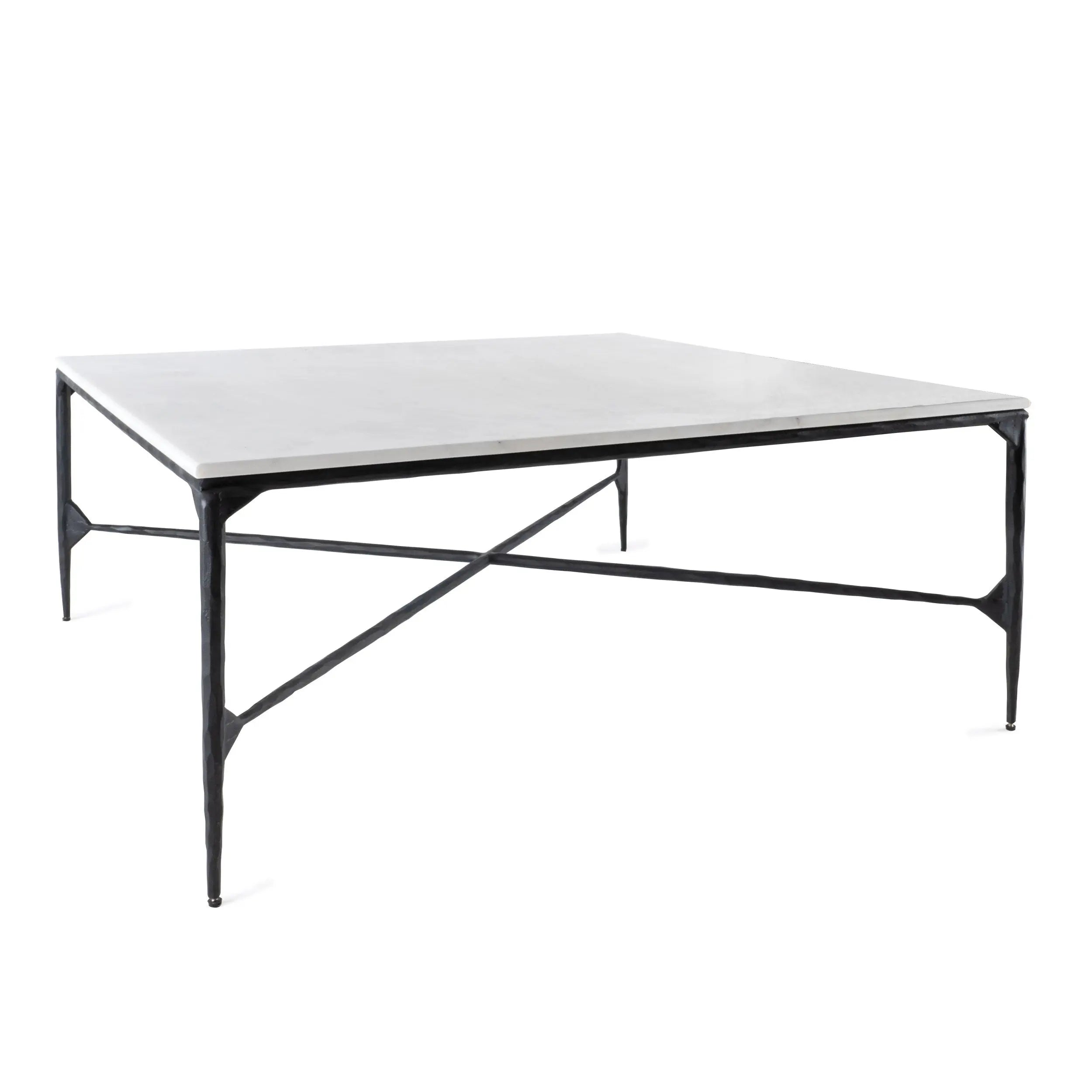 42" Black and White Genuine Marble And Iron Square Coffee Table Homeroots Living Room