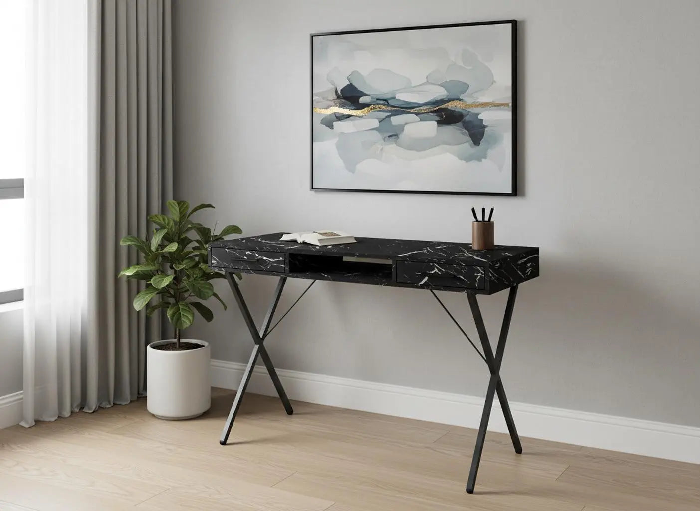 42" Black and White and Black Computer Desk With Two Drawers Homeroots Office