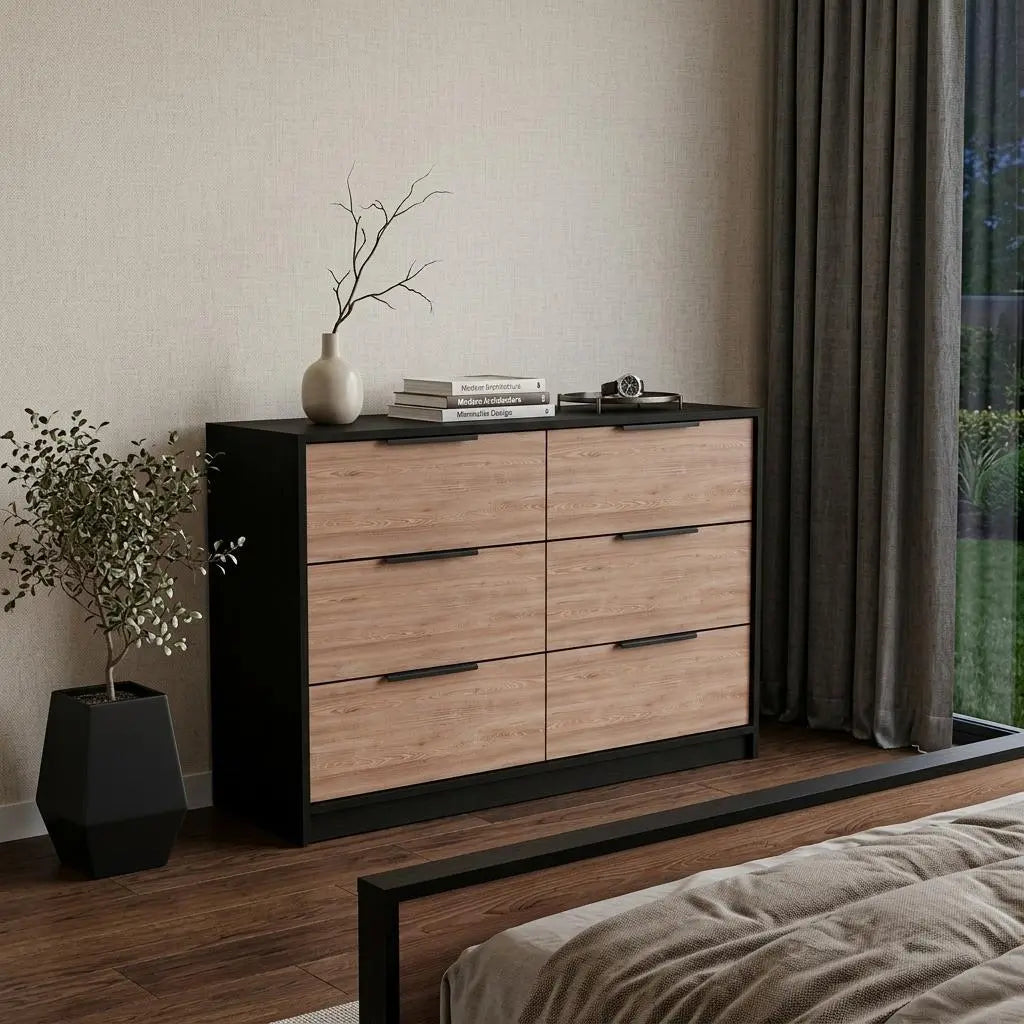 42" Brown And Black Wood Four Drawer Dresser Homeroots Bed & Bath