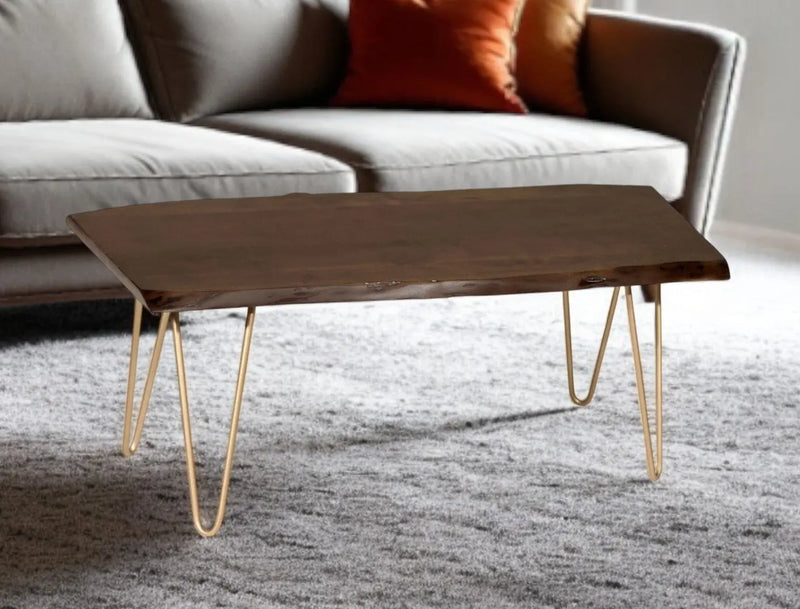 42" Brown And Gold Solid Wood And Iron Coffee Table Homeroots Living Room