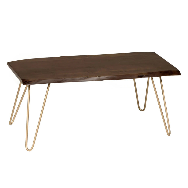 42" Brown And Gold Solid Wood And Iron Coffee Table Homeroots Living Room