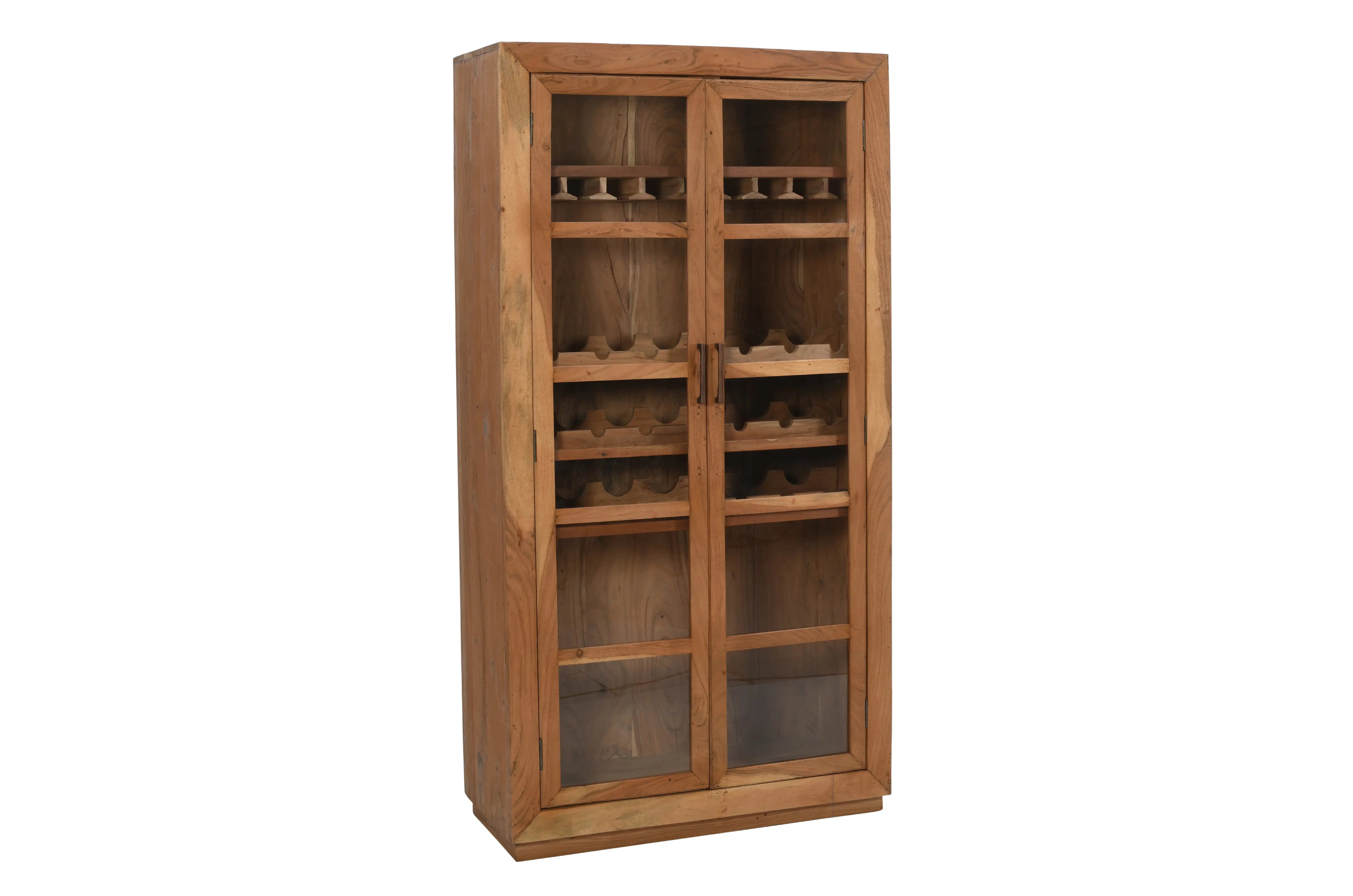 42" Brown Solid Wood And Glass Bar Cabinet With Four Shelves Homeroots Kitchen & Dining