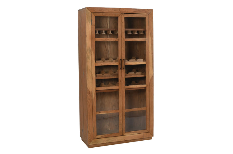 42" Brown Solid Wood And Glass Bar Cabinet With Four Shelves Homeroots Kitchen & Dining