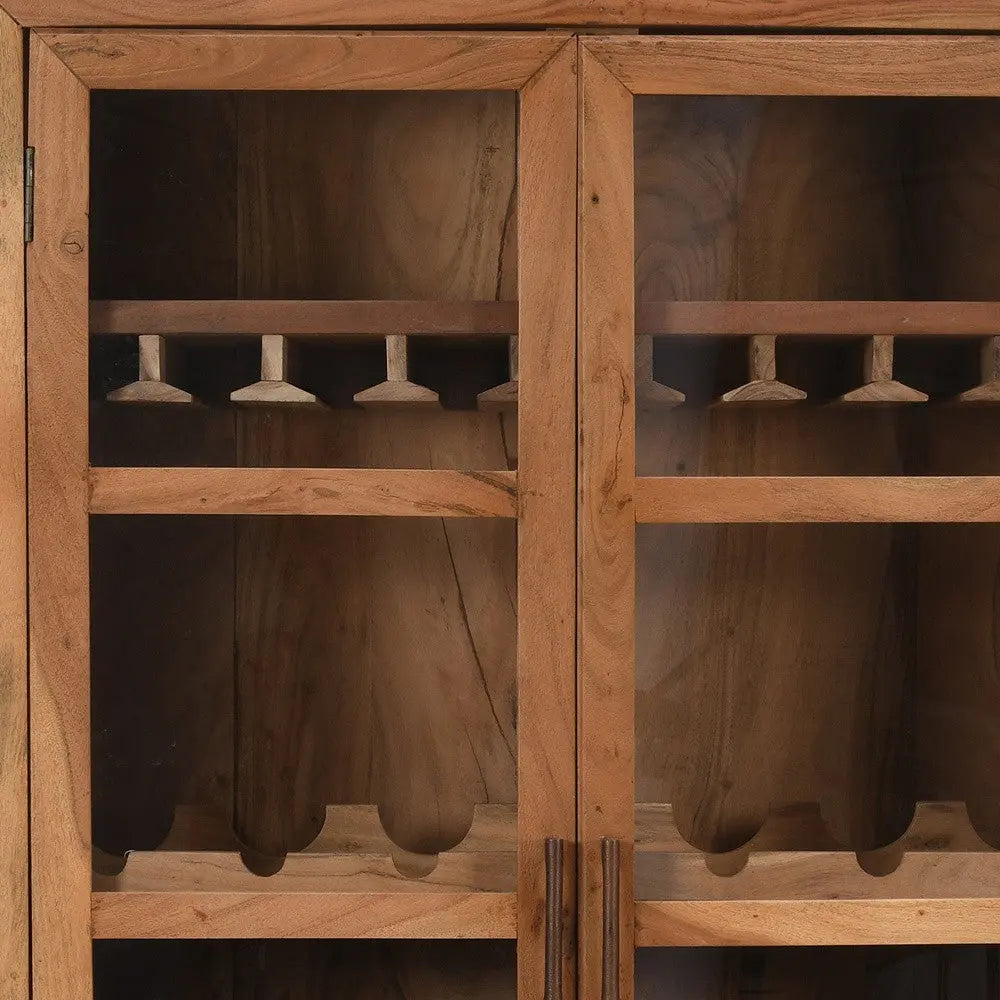 42" Brown Solid Wood And Glass Bar Cabinet With Four Shelves Homeroots Kitchen & Dining
