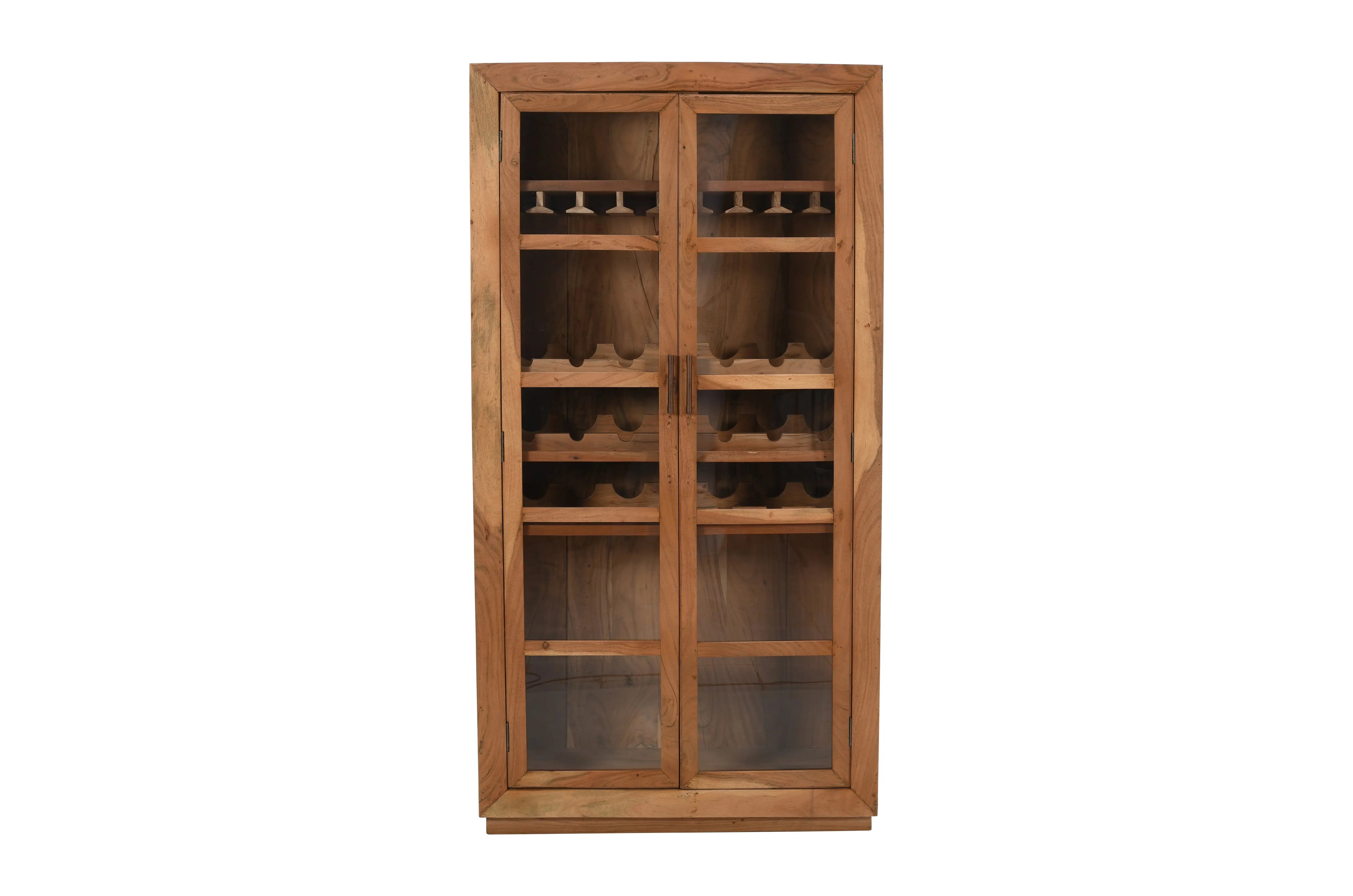 42" Brown Solid Wood And Glass Bar Cabinet With Four Shelves Homeroots Kitchen & Dining