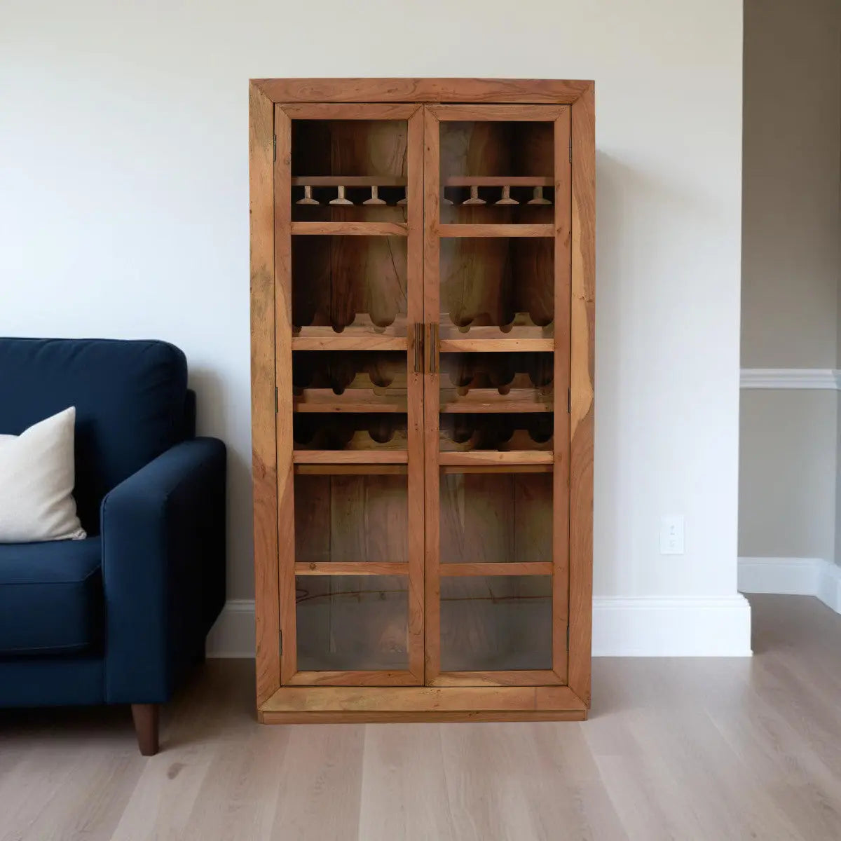 42" Brown Solid Wood And Glass Bar Cabinet With Four Shelves Homeroots Kitchen & Dining