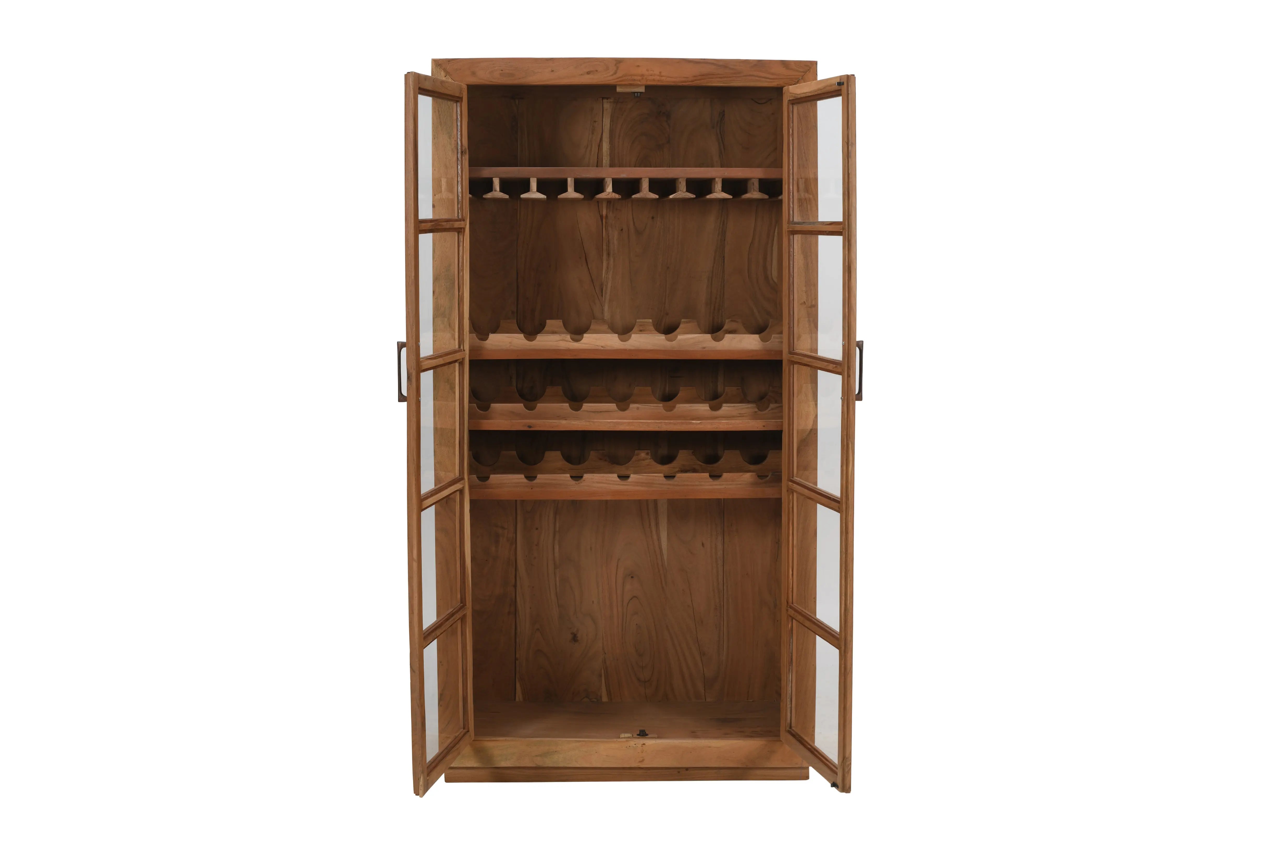 42" Brown Solid Wood And Glass Bar Cabinet With Four Shelves Homeroots Kitchen & Dining