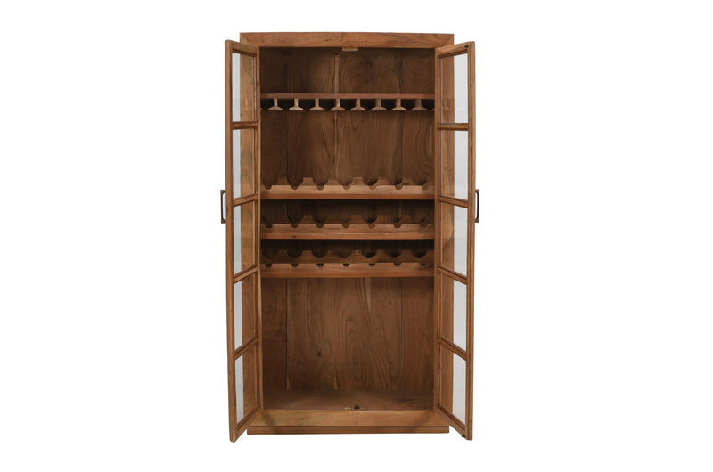42" Brown Solid Wood And Glass Bar Cabinet With Four Shelves Homeroots Kitchen & Dining