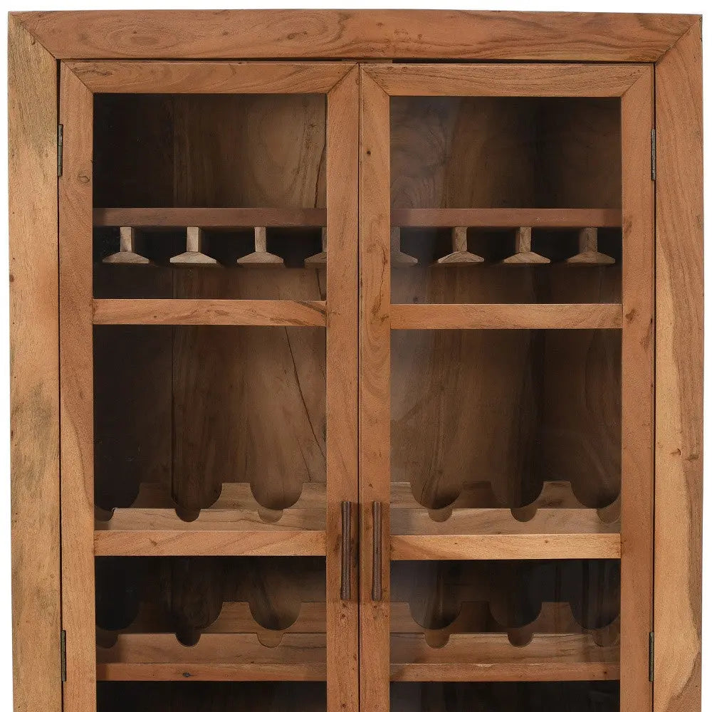 42" Brown Solid Wood And Glass Bar Cabinet With Four Shelves Homeroots Kitchen & Dining