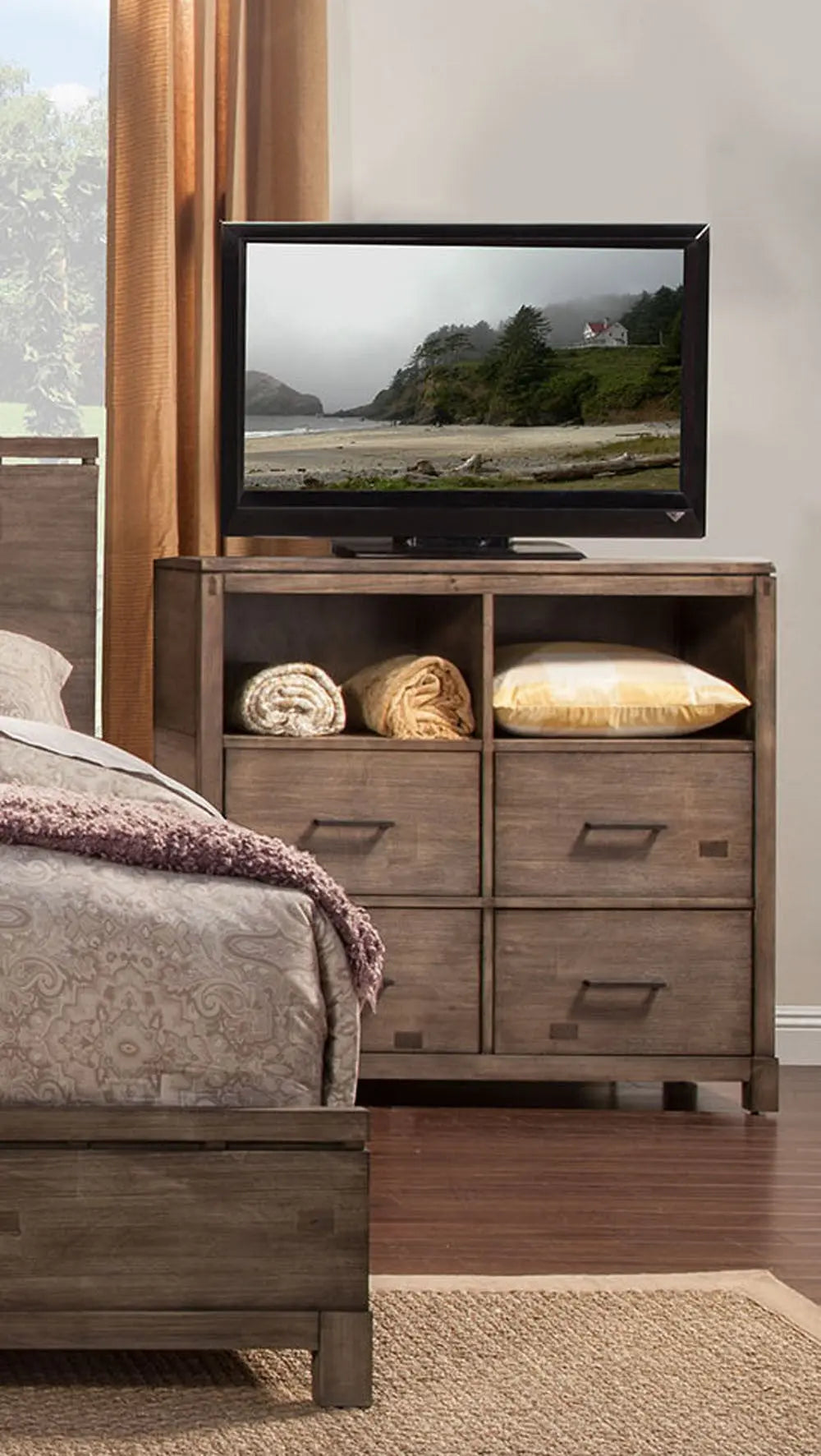 42" Brown Solid Wood Open Shelving TV Stand - GreatEagleInc