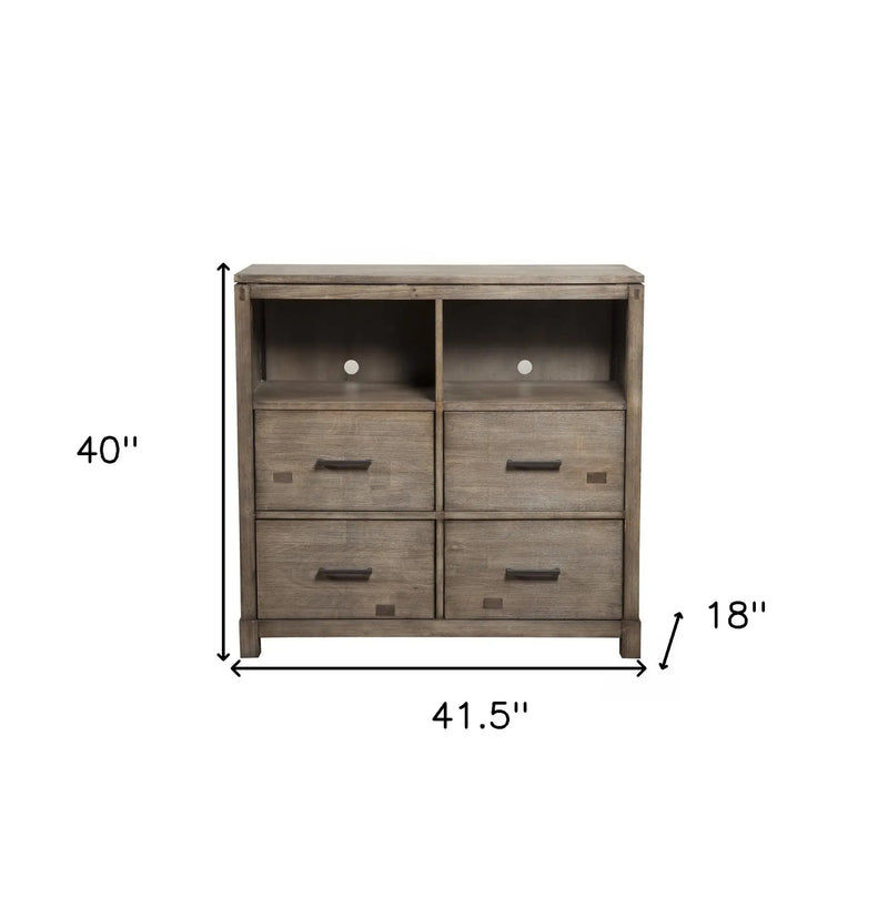 42" Brown Solid Wood Open Shelving TV Stand - GreatEagleInc