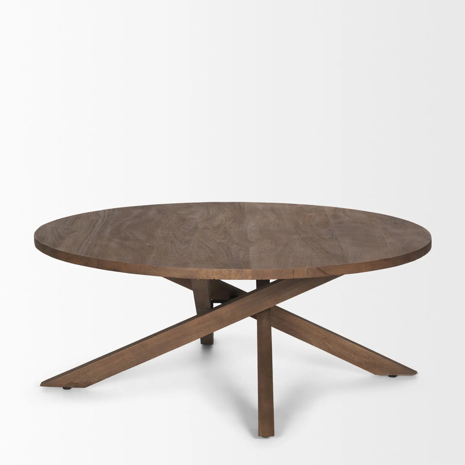42" Brown Solid Wood Round Cross Legs Coffee Table Homeroots Living Room