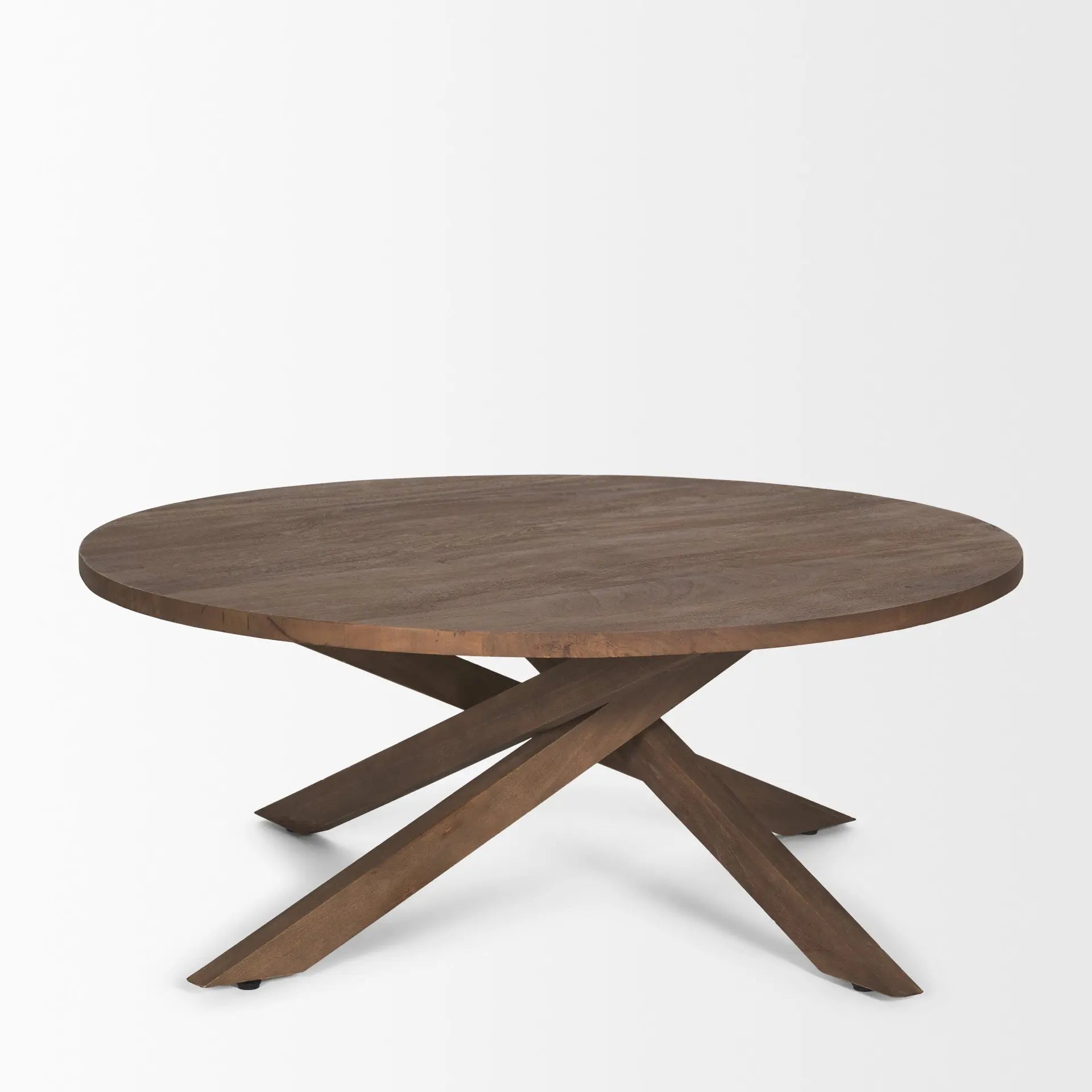42" Brown Solid Wood Round Cross Legs Coffee Table Homeroots Living Room