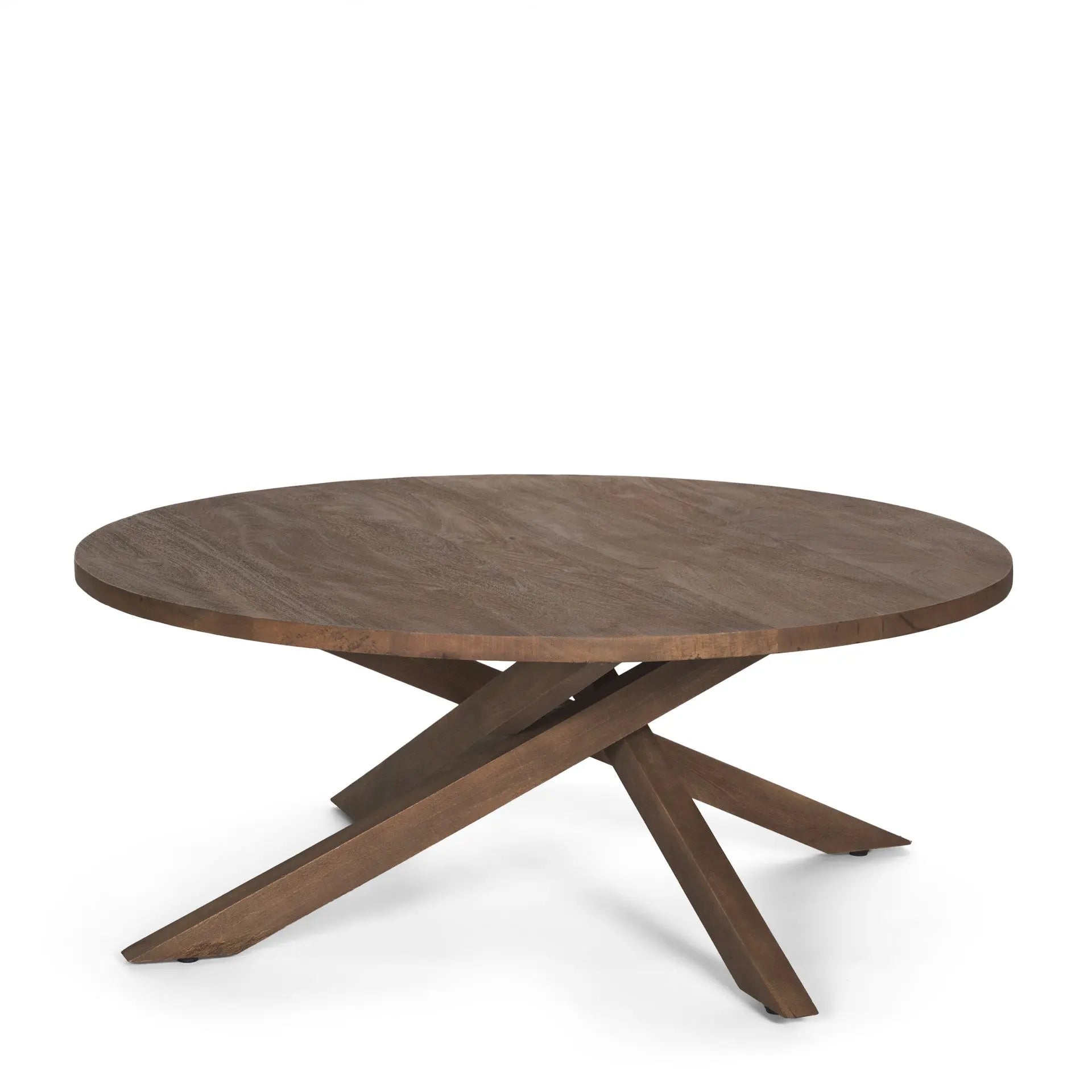 42" Brown Solid Wood Round Cross Legs Coffee Table Homeroots Living Room