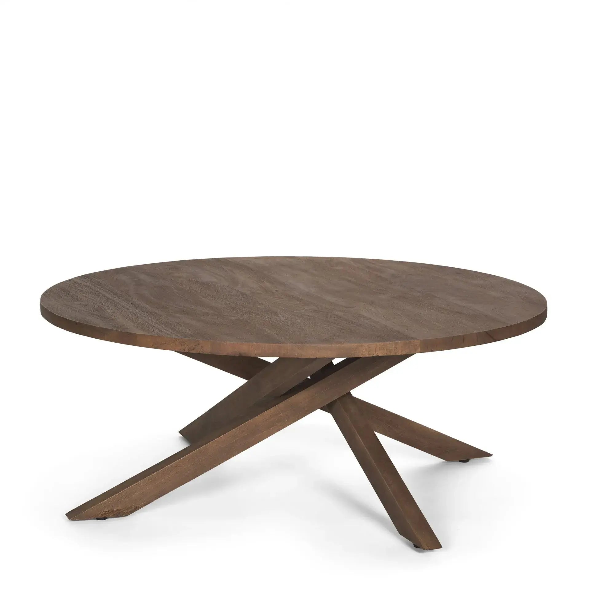 42" Brown Solid Wood Round Cross Legs Coffee Table Homeroots Living Room