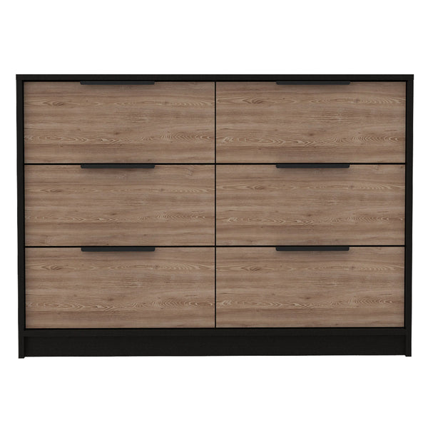 42" Brown and Black Six Drawer Double Dresser Homeroots Bed & Bath