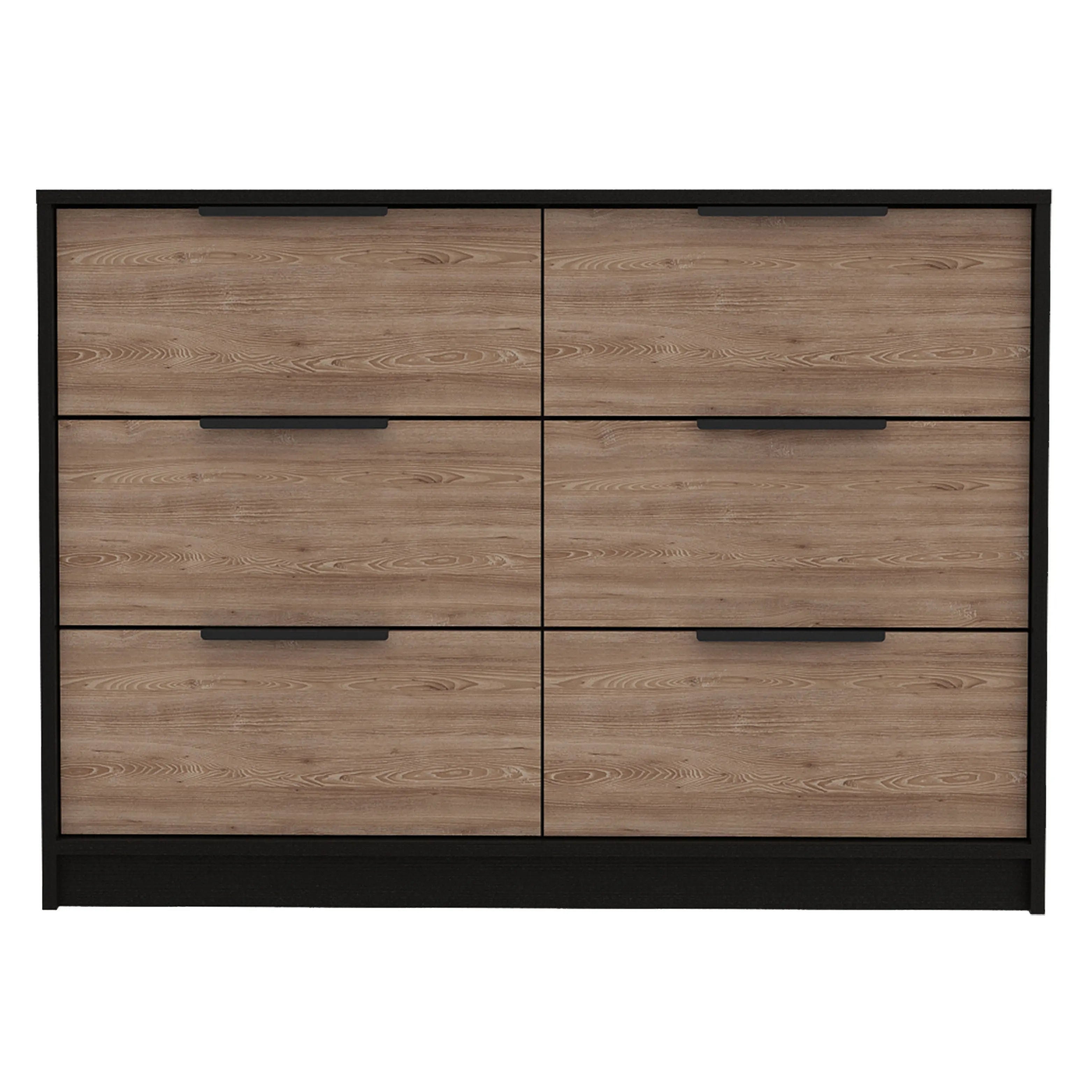 42" Brown and Black Six Drawer Double Dresser Homeroots Bed & Bath