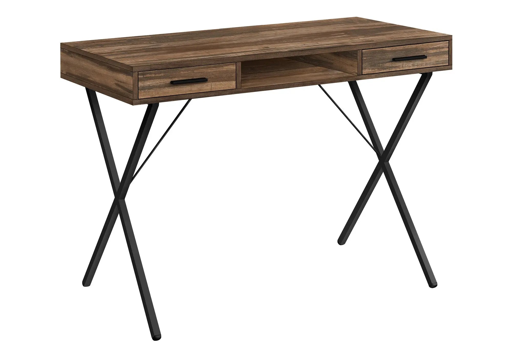 42" Brown and Black Wood and Metal x-Shape Computer Desk With Two Drawers Homeroots Office