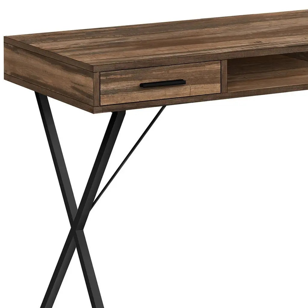 42" Brown and Black Wood and Metal x-Shape Computer Desk With Two Drawers Homeroots Office