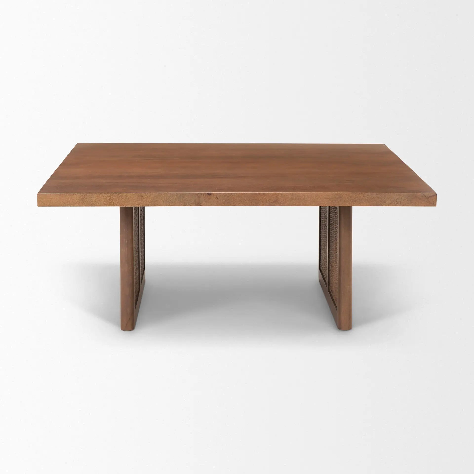 42" Brown and Natural Solid Wood and Wicker Square Double Pedestal Coffee Table - GreatEagleInc