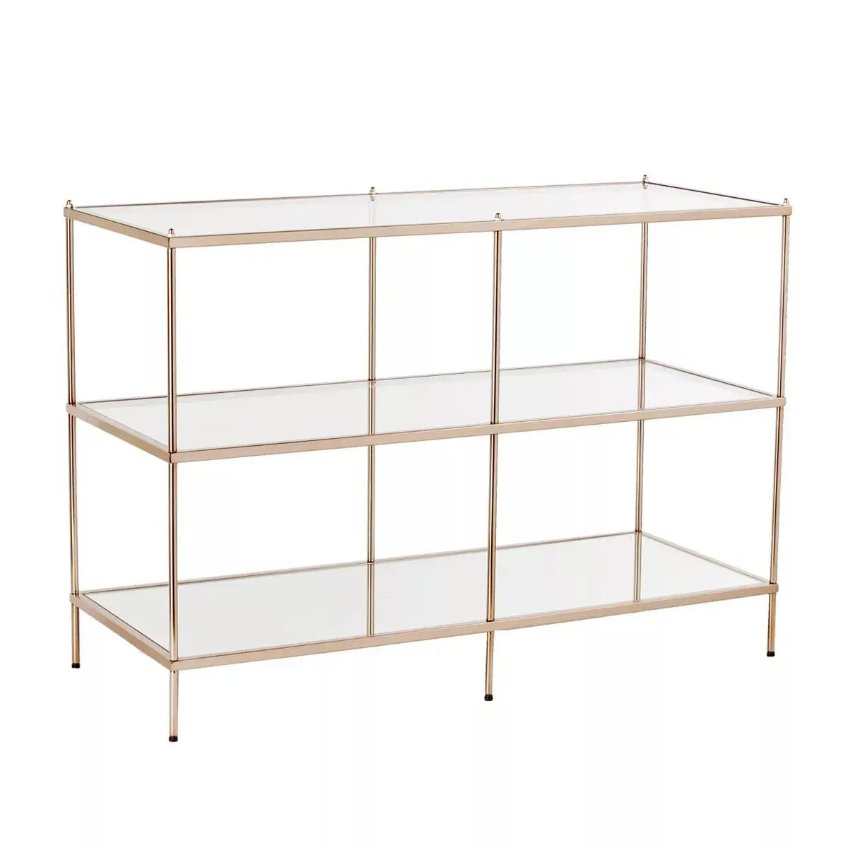 42" Clear and Gold Glass Mirrored Frame Console Table With Shelves Homeroots Living Room