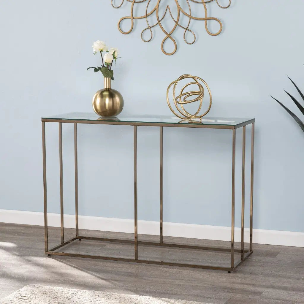 42" Clear and Gold Glass and Metal Frame Console Table Homeroots Living Room