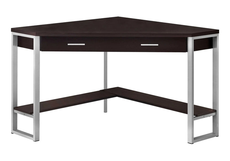 42" Dark Brown and Silver Corner Computer Desk - GreatEagleInc