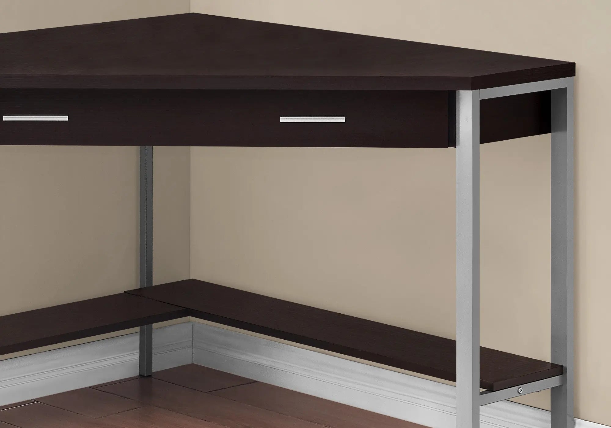 42" Dark Brown and Silver Corner Computer Desk - GreatEagleInc