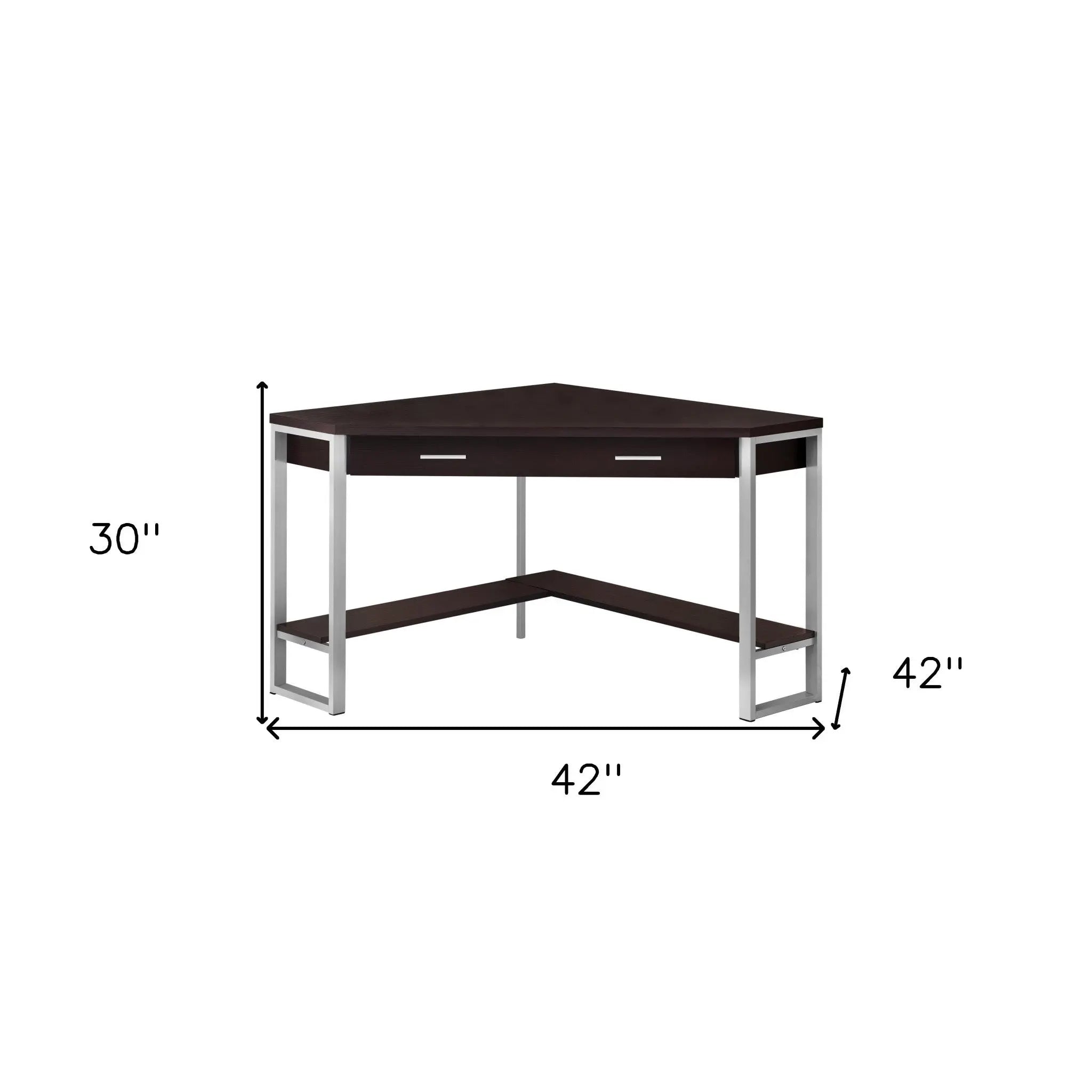 42" Dark Brown and Silver Corner Computer Desk - GreatEagleInc