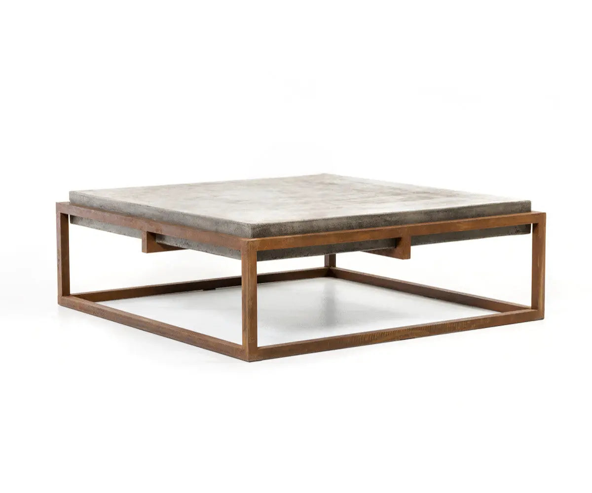42" Dark Gray and Rust Concrete And Iron Square Abstract Coffee Table Homeroots Living Room