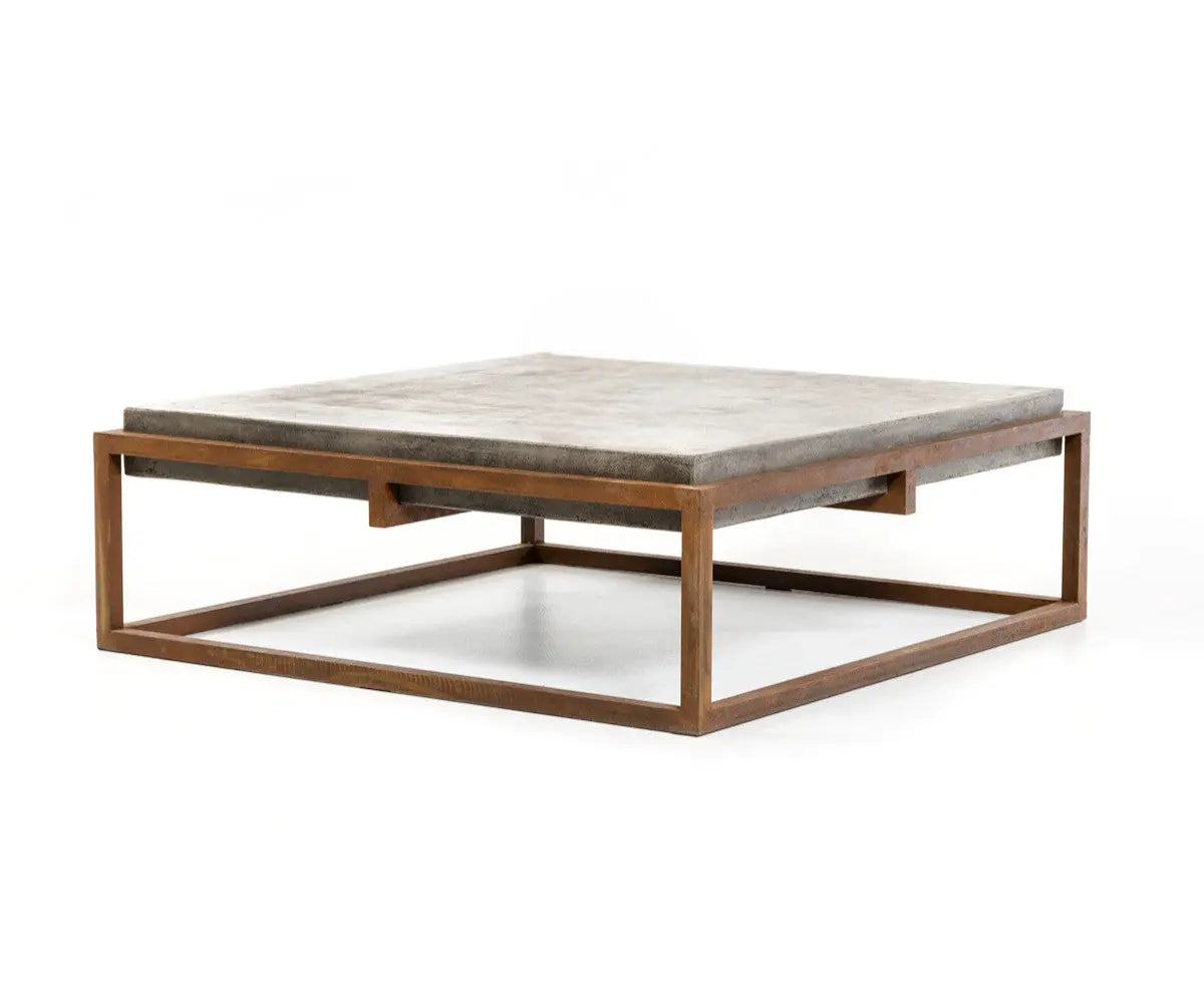 42" Dark Gray and Rust Concrete And Iron Square Abstract Coffee Table Homeroots Living Room