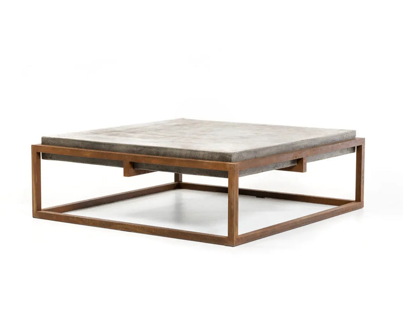 42" Dark Gray and Rust Concrete And Iron Square Abstract Coffee Table Homeroots Living Room