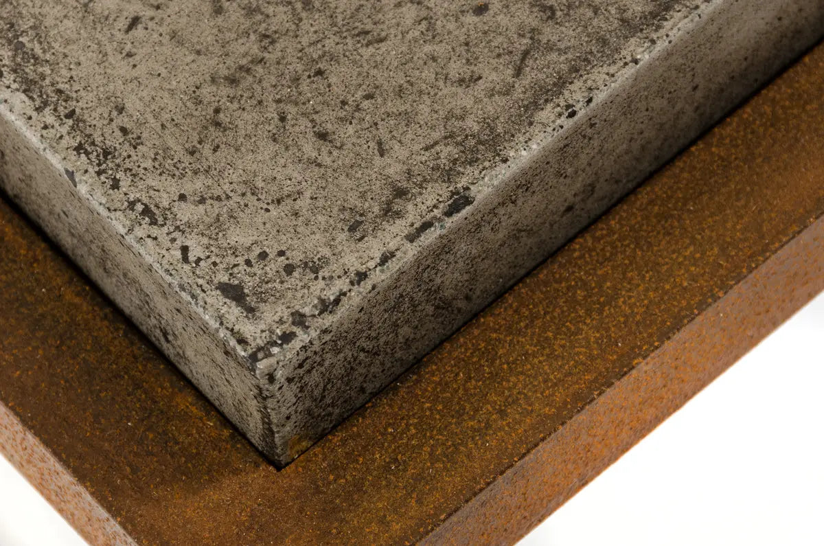 42" Dark Gray and Rust Concrete And Iron Square Abstract Coffee Table Homeroots Living Room