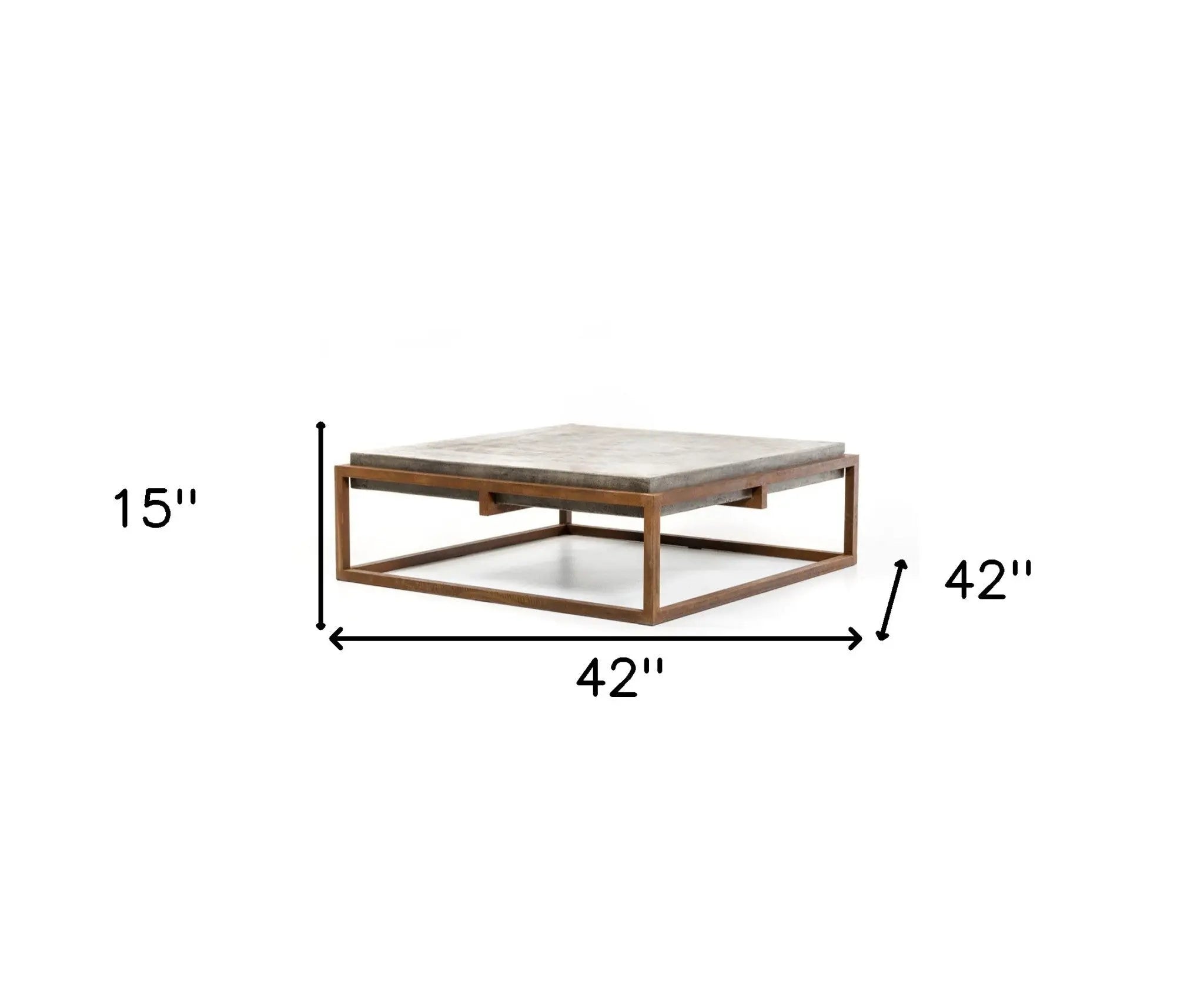 42" Dark Gray and Rust Concrete And Iron Square Abstract Coffee Table Homeroots Living Room