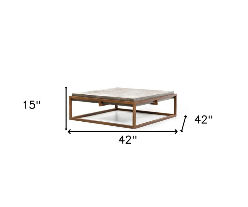 42" Dark Gray and Rust Concrete And Iron Square Abstract Coffee Table Homeroots Living Room