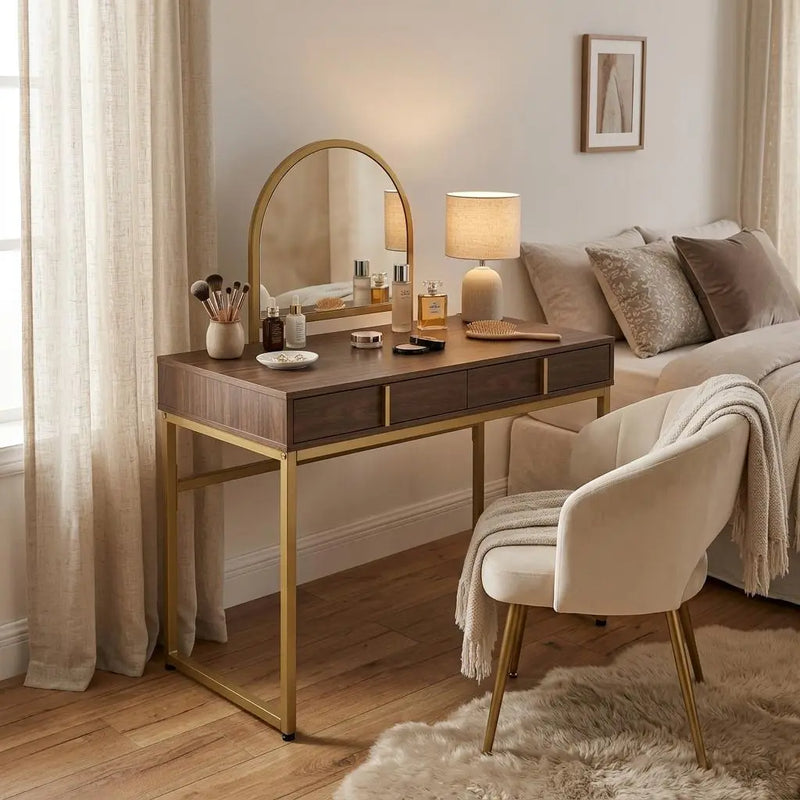 42" Gold Mirrored Vanity Table with Mirror With Two Drawers Homeroots Living Room