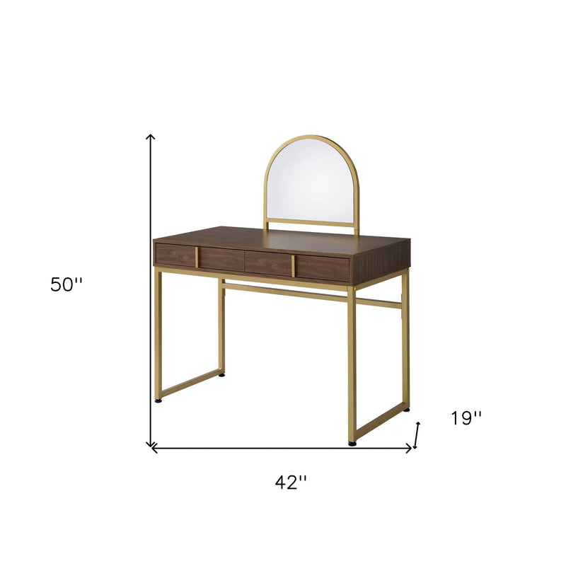 42" Gold Mirrored Vanity Table with Mirror With Two Drawers Homeroots Living Room