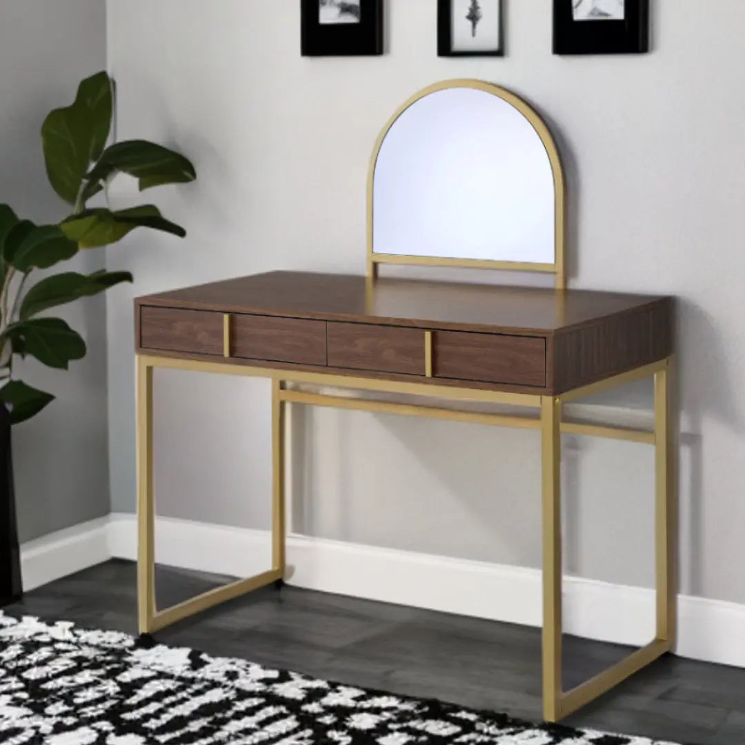 42" Gold Mirrored Vanity Table with Mirror With Two Drawers Homeroots Living Room