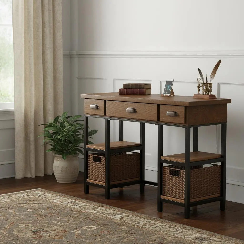 42" Gray And Black Writing Desk With Three Drawers Homeroots Office