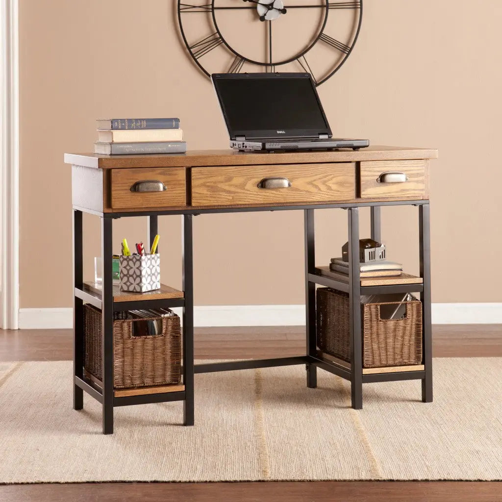 42" Gray And Black Writing Desk With Three Drawers Homeroots Office