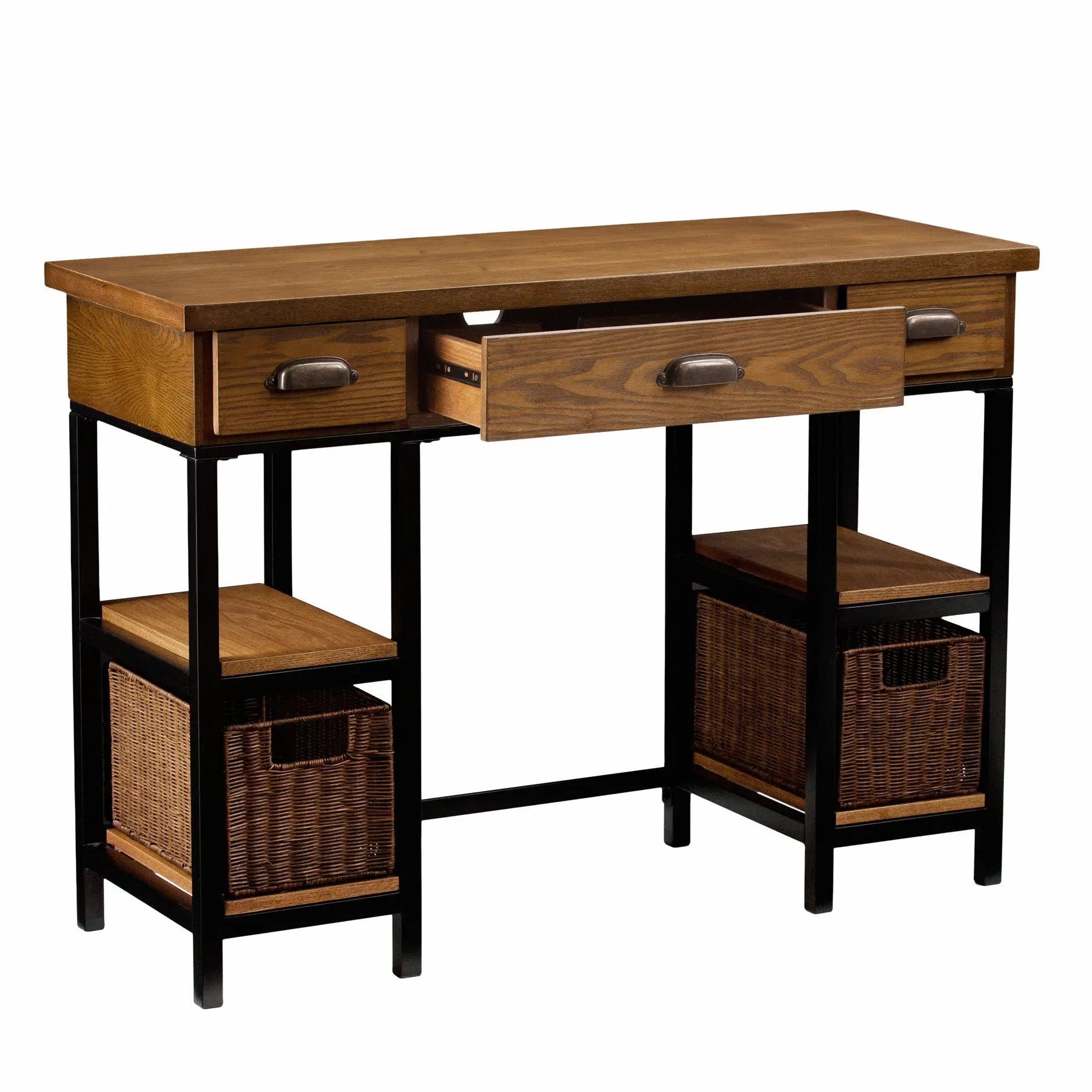 42" Gray And Black Writing Desk With Three Drawers Homeroots Office
