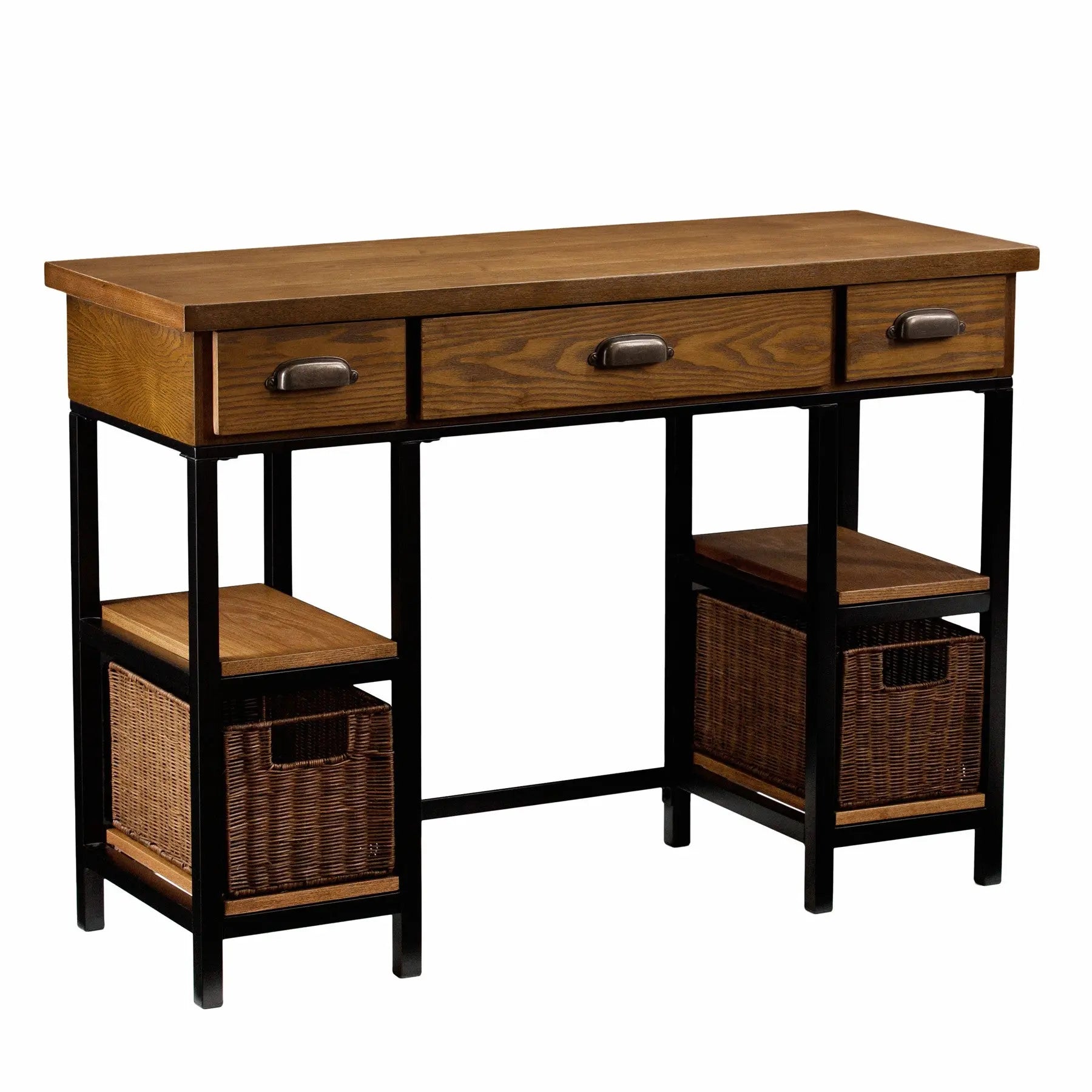 42" Gray And Black Writing Desk With Three Drawers Homeroots Office