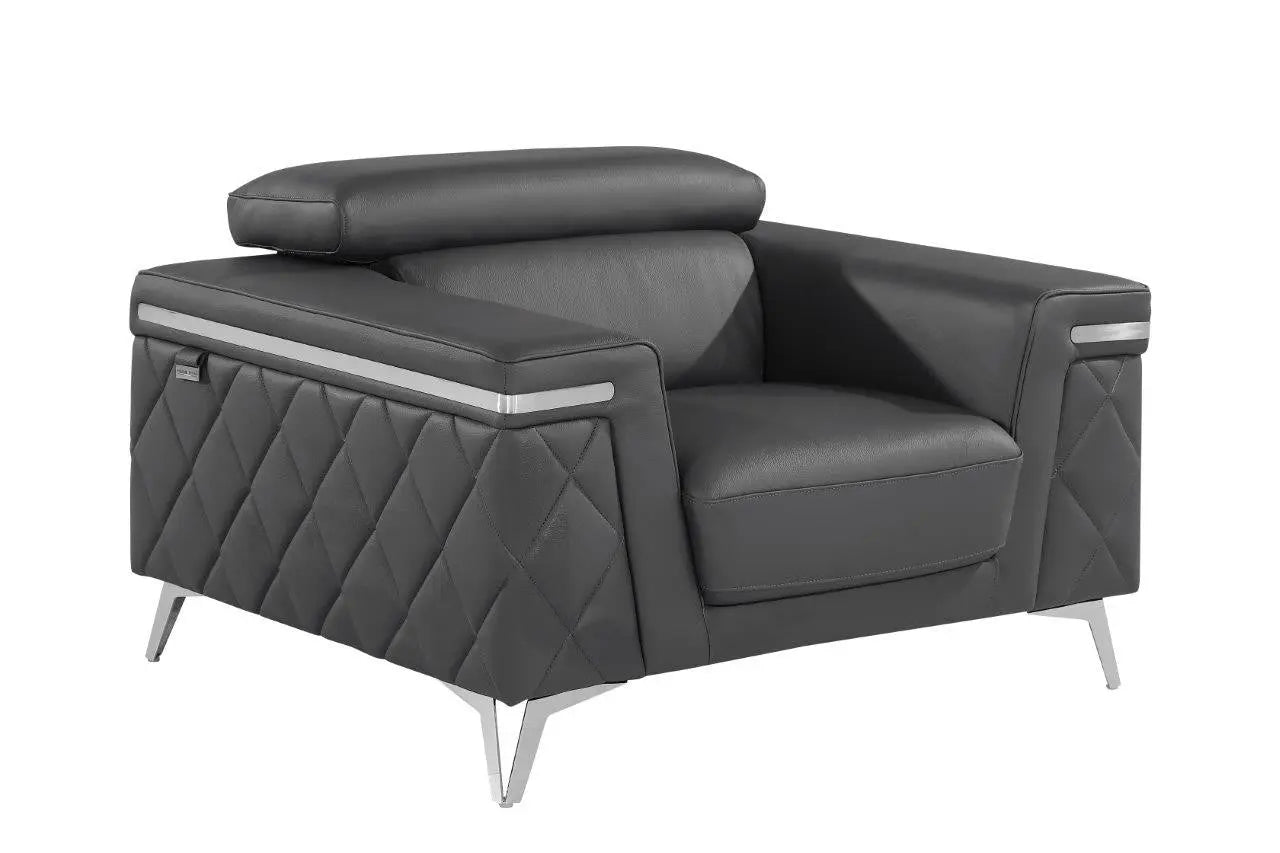 42" Gray And Silver Top Grain Leather Club Chair Homeroots Living Room