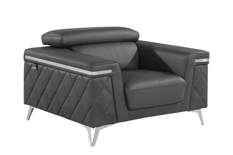 42" Gray And Silver Top Grain Leather Club Chair Homeroots Living Room