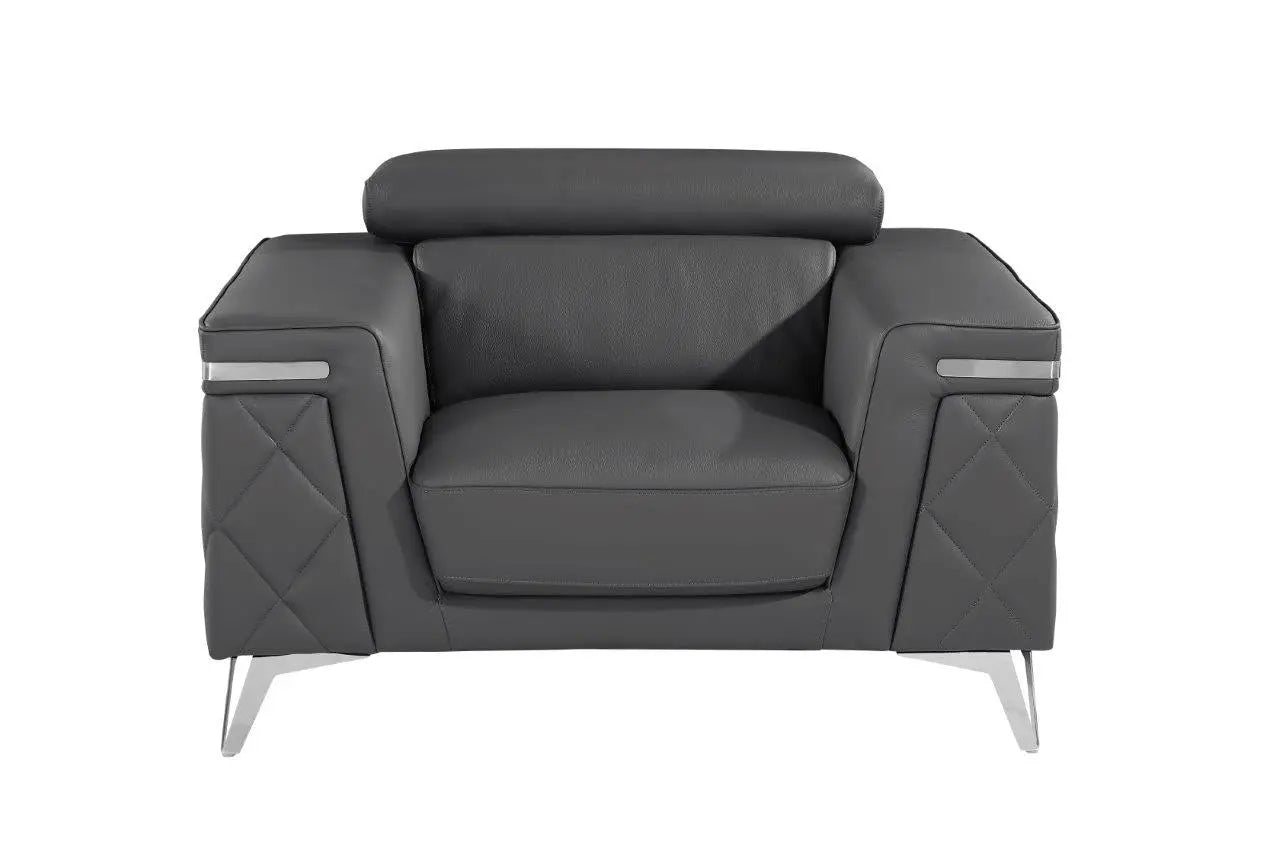 42" Gray And Silver Top Grain Leather Club Chair Homeroots Living Room