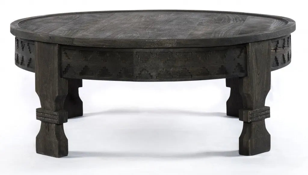 42" Gray Solid Wood Round Coffee Table Homeroots Living Room